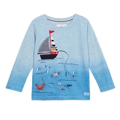 Boys' blue dog in boat embroidered t-shirt